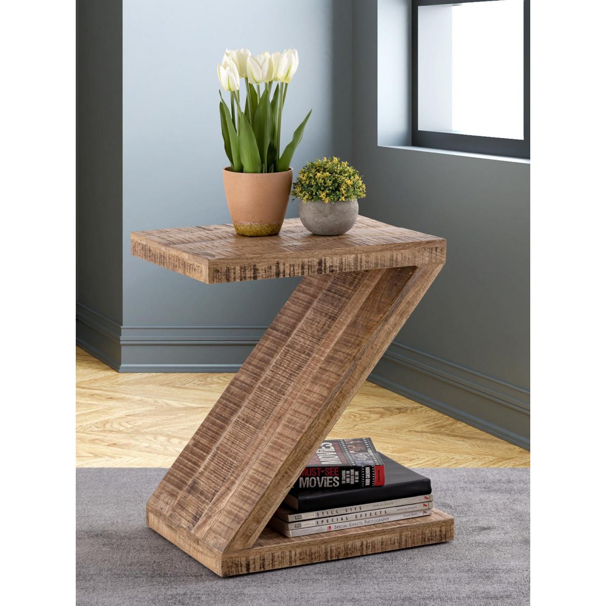 Beistelltisch Holz Z Form 42x50x31cm Zoro Sofatisch Blumentisch nachhaltig Mango Altholz