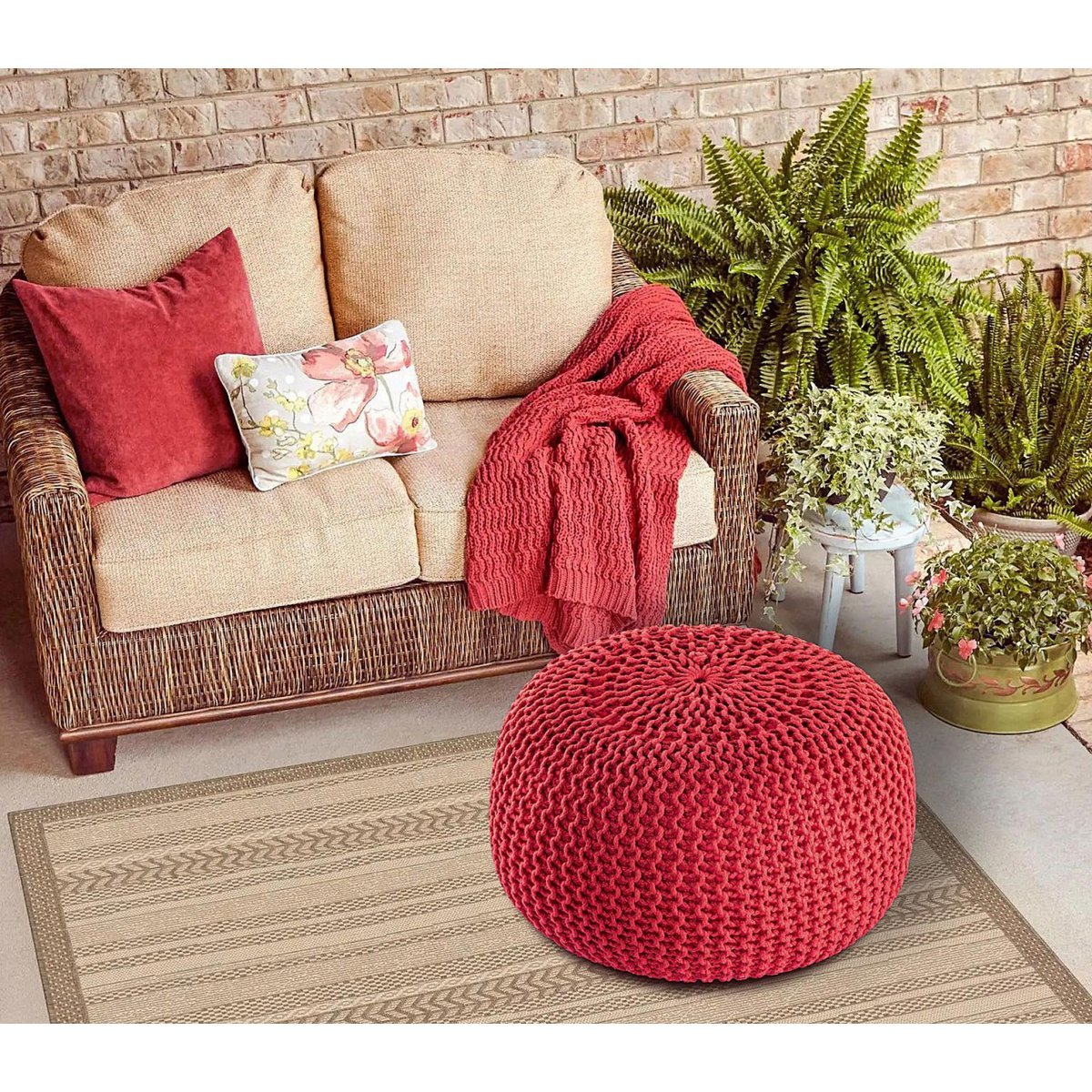 Sitzpouf ø55cm Pouf Strickhocker Strickpouf PREMIUM Innen Terrasse Pool Garten nachhaltig