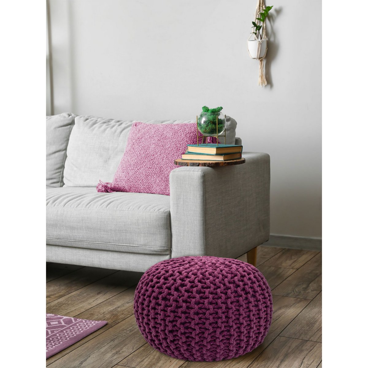 Pouf Ø 55 cm Strickhocker Sitzpouf Sitzpuff Bodenkissen Grobstrick-Optik extrahoch Höhe 37 cm