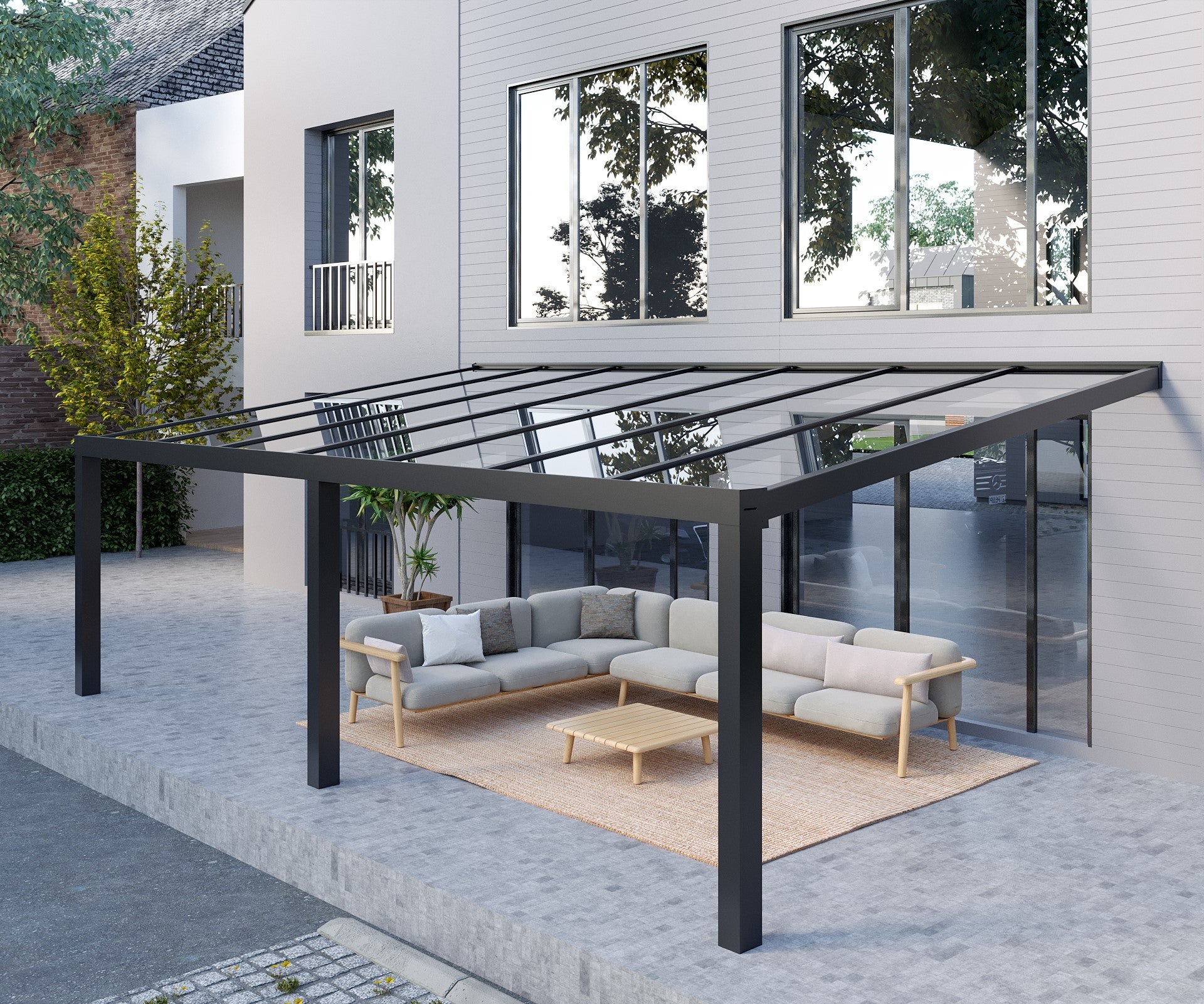 Klarglas Aluminium Terrassenüberdachung 8mm VSG