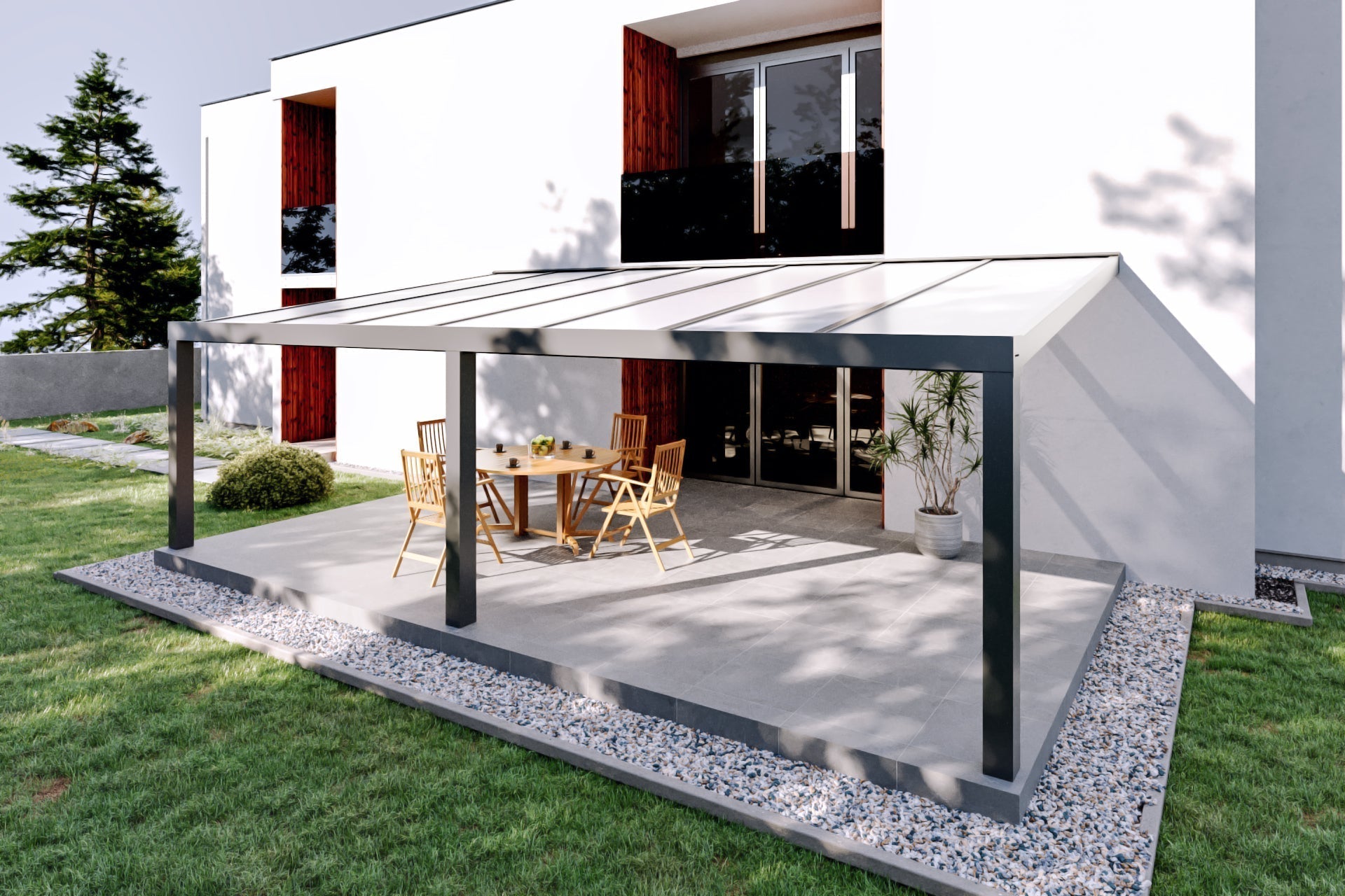 Milchglas Aluminium Terrassenüberdachung 8mm VSG