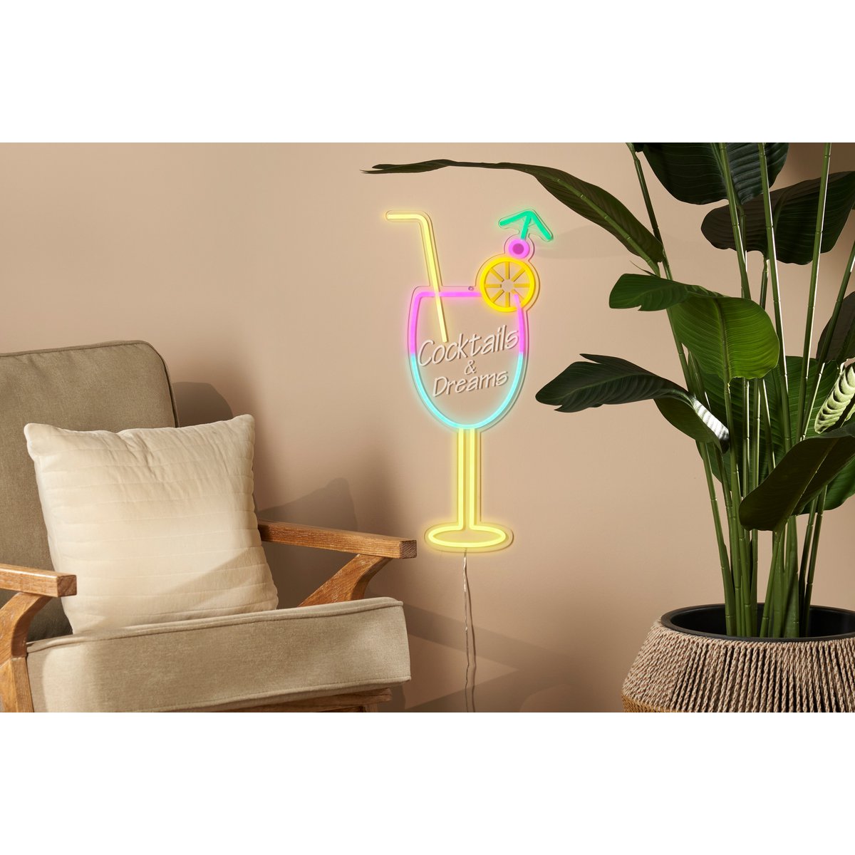 Neonbeleuchtung Cocktail – L28 x B60 cm – Mehrfarbig