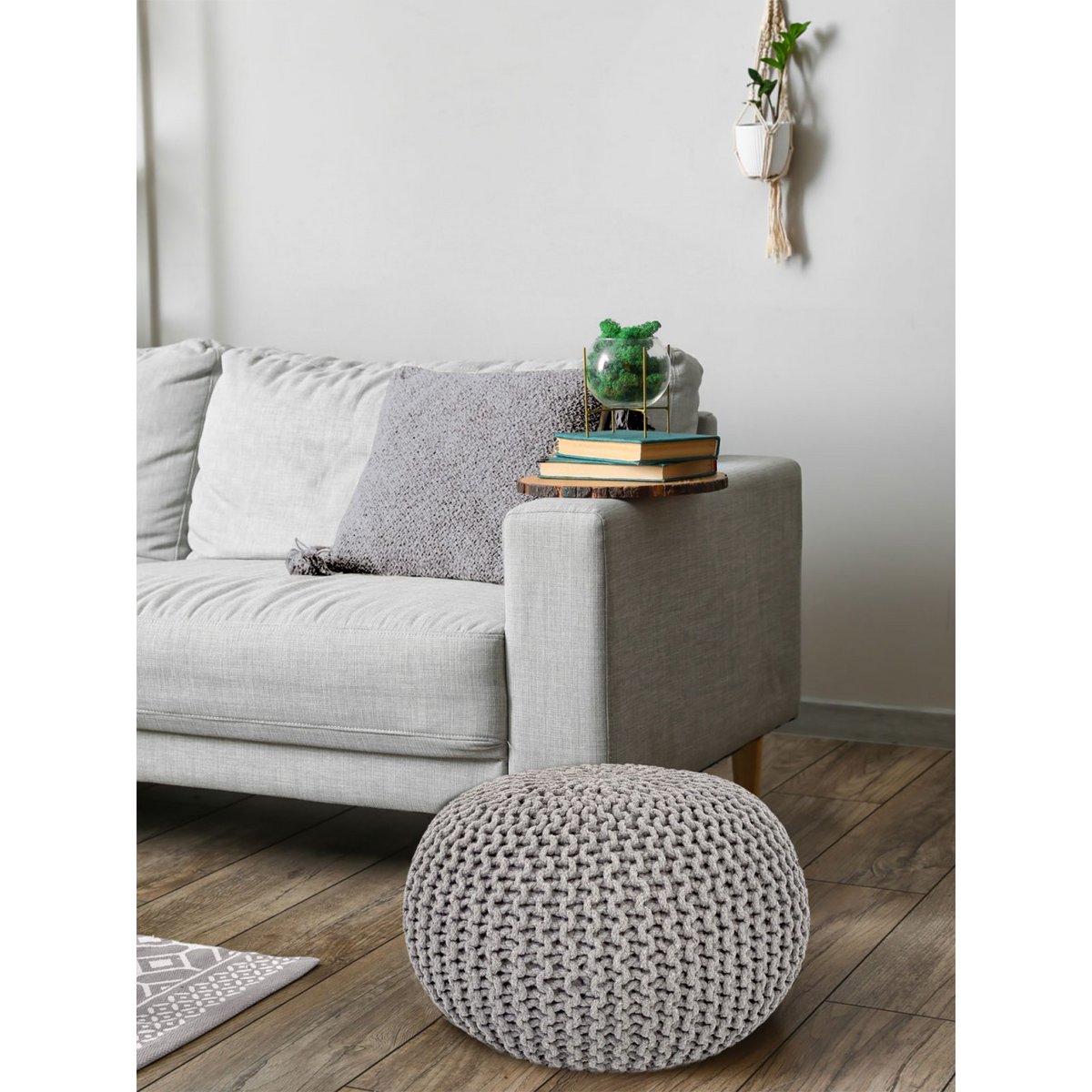 Pouf Ø 55 cm Strickhocker Sitzpouf Sitzpuff Bodenkissen Grobstrick-Optik extrahoch Höhe 37 cm