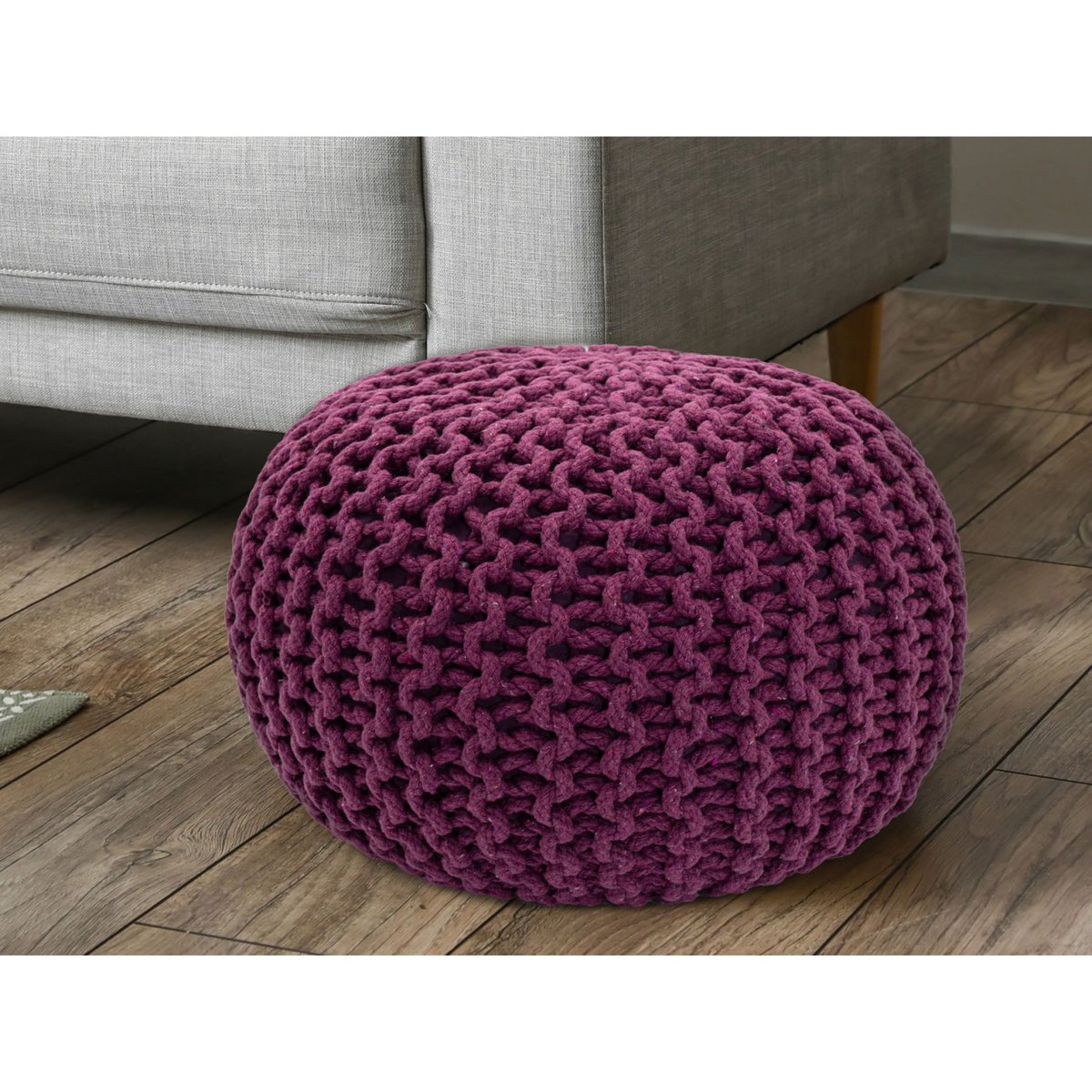 Pouf Ø 55 cm Strickhocker Sitzpouf Sitzpuff Bodenkissen Grobstrick-Optik extrahoch Höhe 37 cm