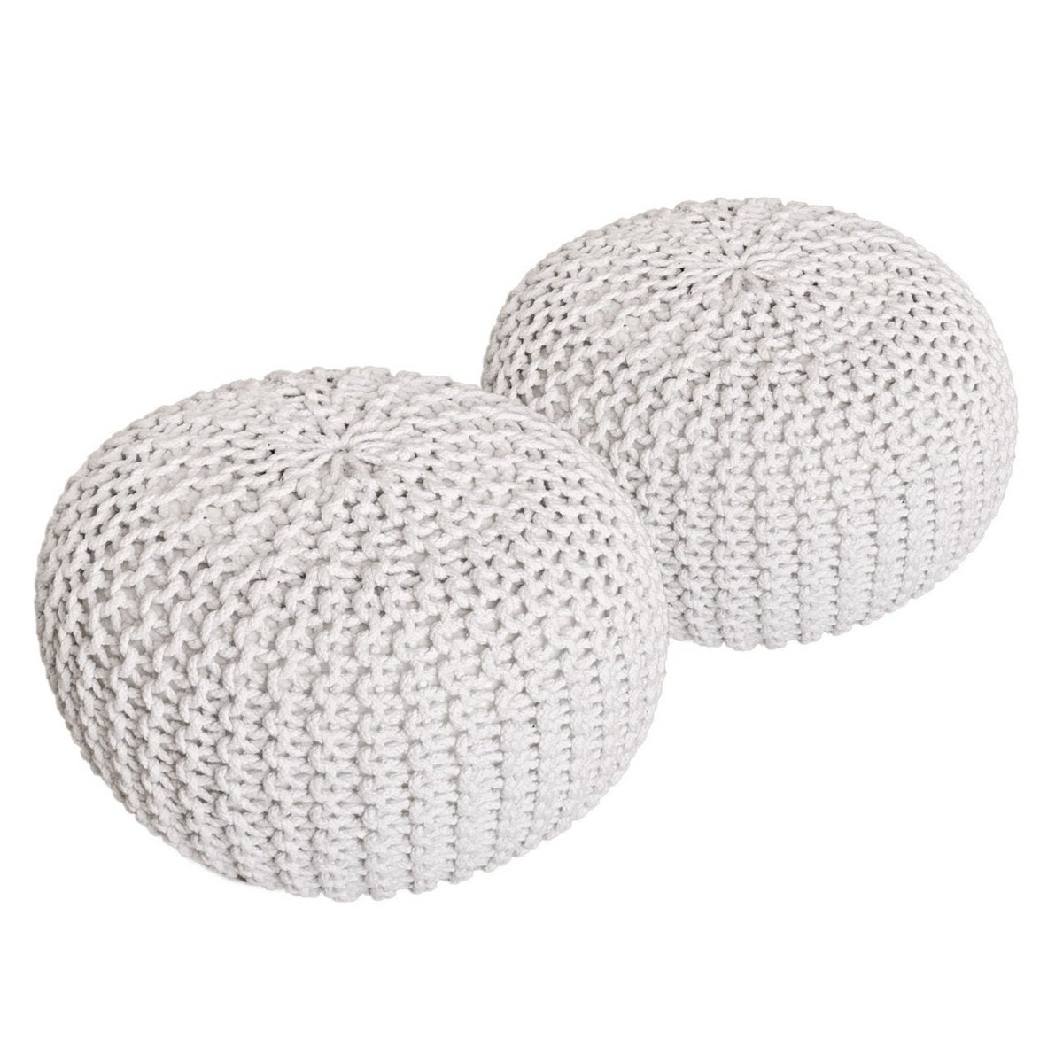 Sitzhocker Pouf SET 2 Stück Strickhocker Bodenkissen Grobstrick-Optik Ø 55 cm H 37 cm