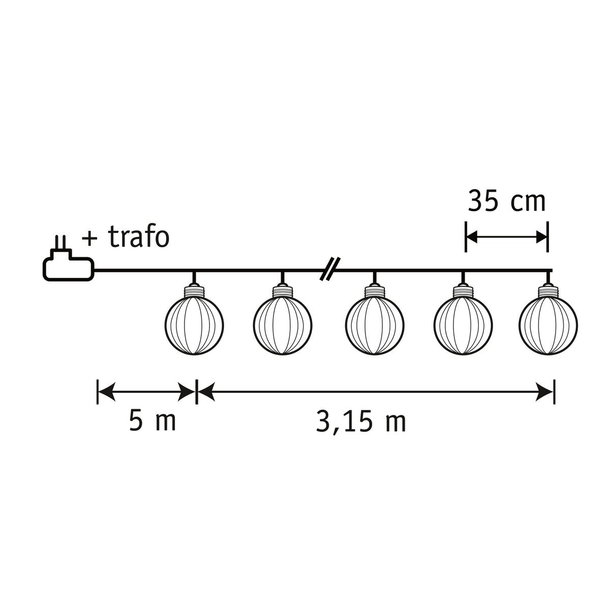 Party-Lichterkette am Seil – L315 cm – Warmweiß