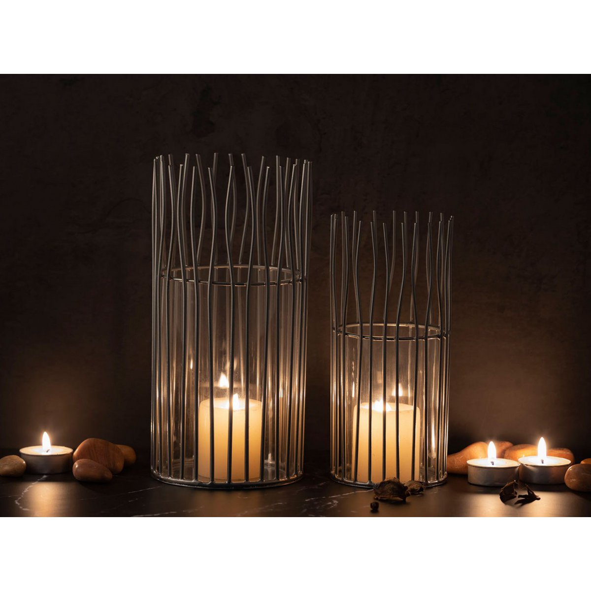 Windlicht 8-teilig Set 2 x 4 VE Kerzenhalter Teelichthalter Loft schwarz o. silber Kerzenständer