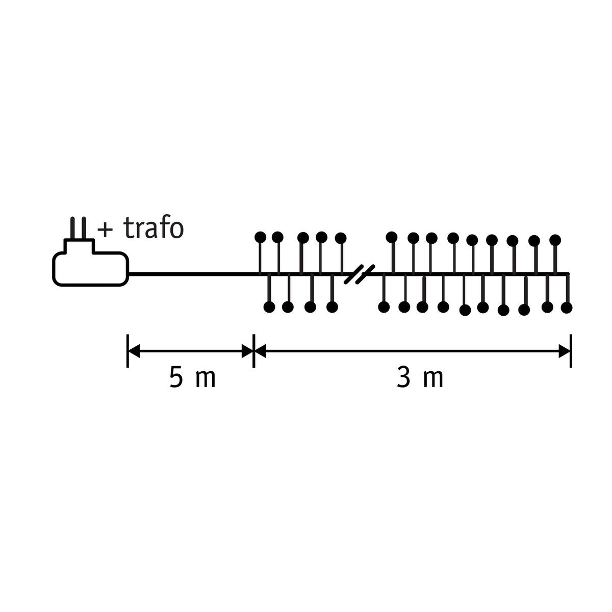 Drahtbeleuchtungscluster mit 480 klassischen weißen LED-Lichtern – L300 cm – Schwarz