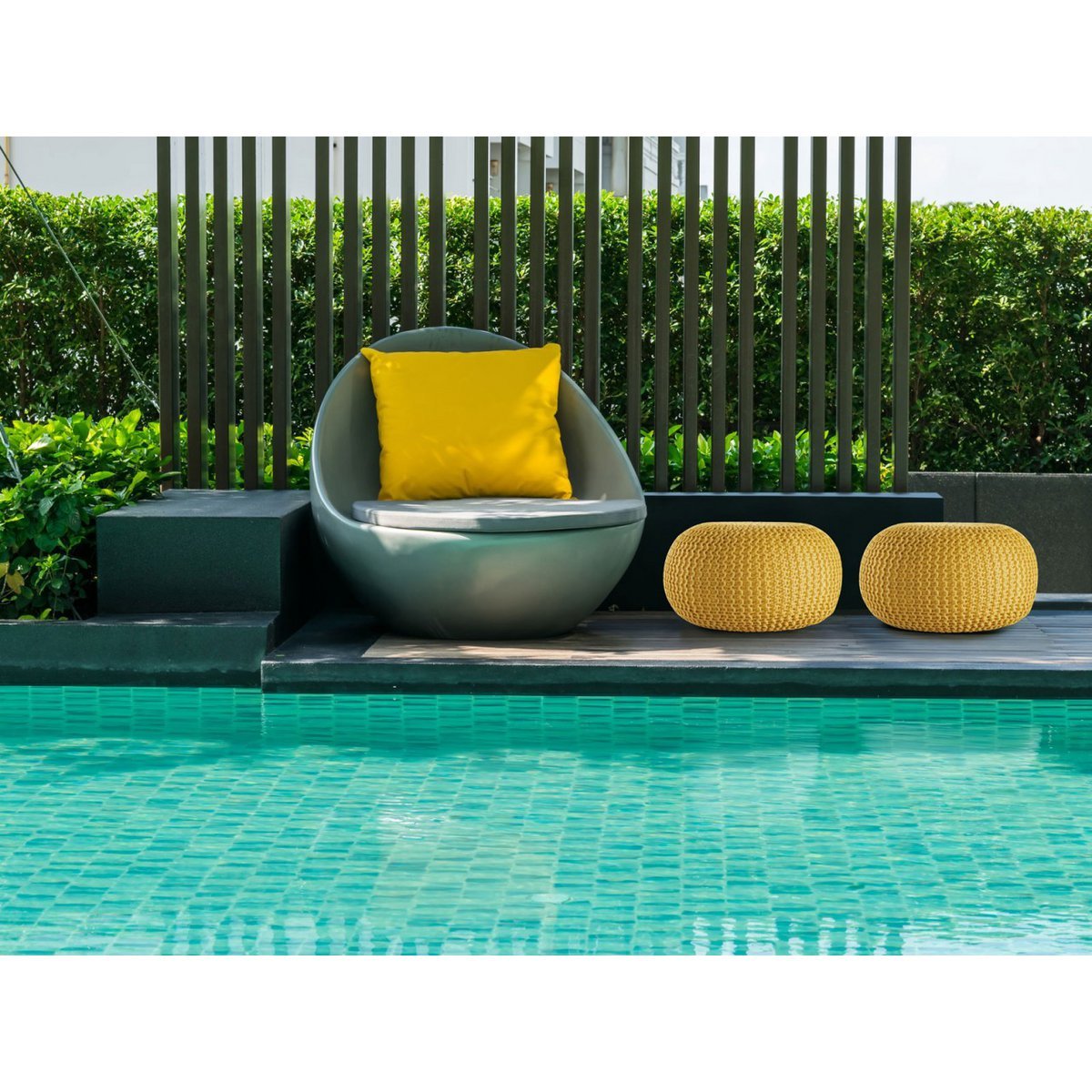 Pouf PREMIUM ø45cm Sitzhocker Strickpouf Innen Terrasse Pool Garten nachhaltig