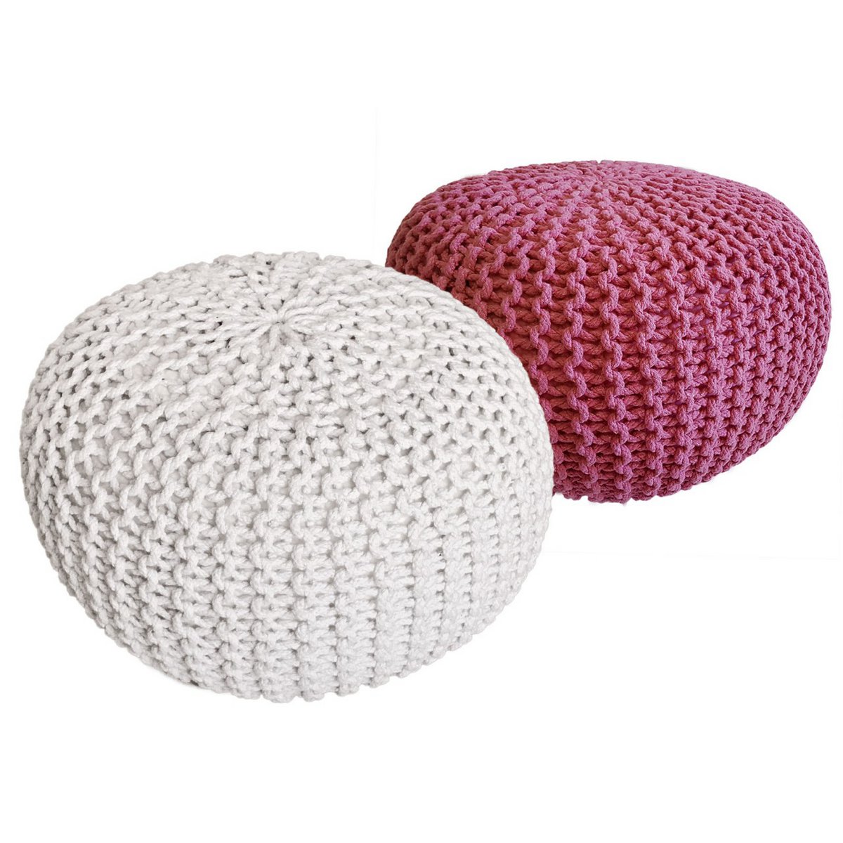 Sitzhocker Pouf SET 2 Stück Strickhocker Bodenkissen Grobstrick-Optik Ø 55 cm H 37 cm