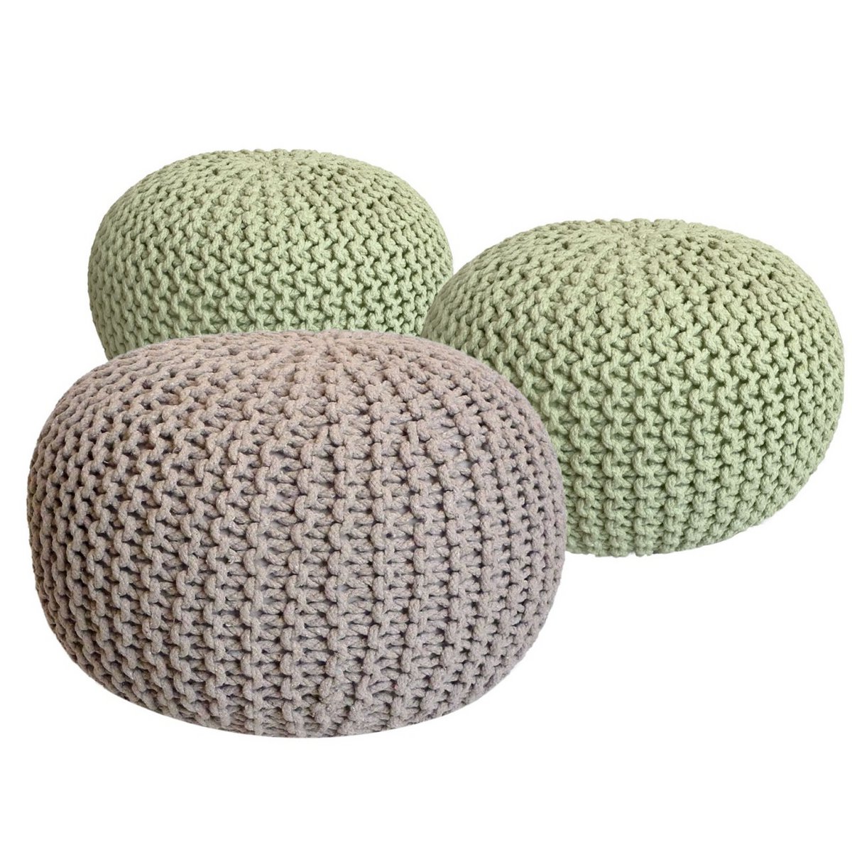 Pouf Set 3 Stück Ø 55 cm Strickhocker Sitzhocker Hocker Bodenkissen Grobstrick-Optik