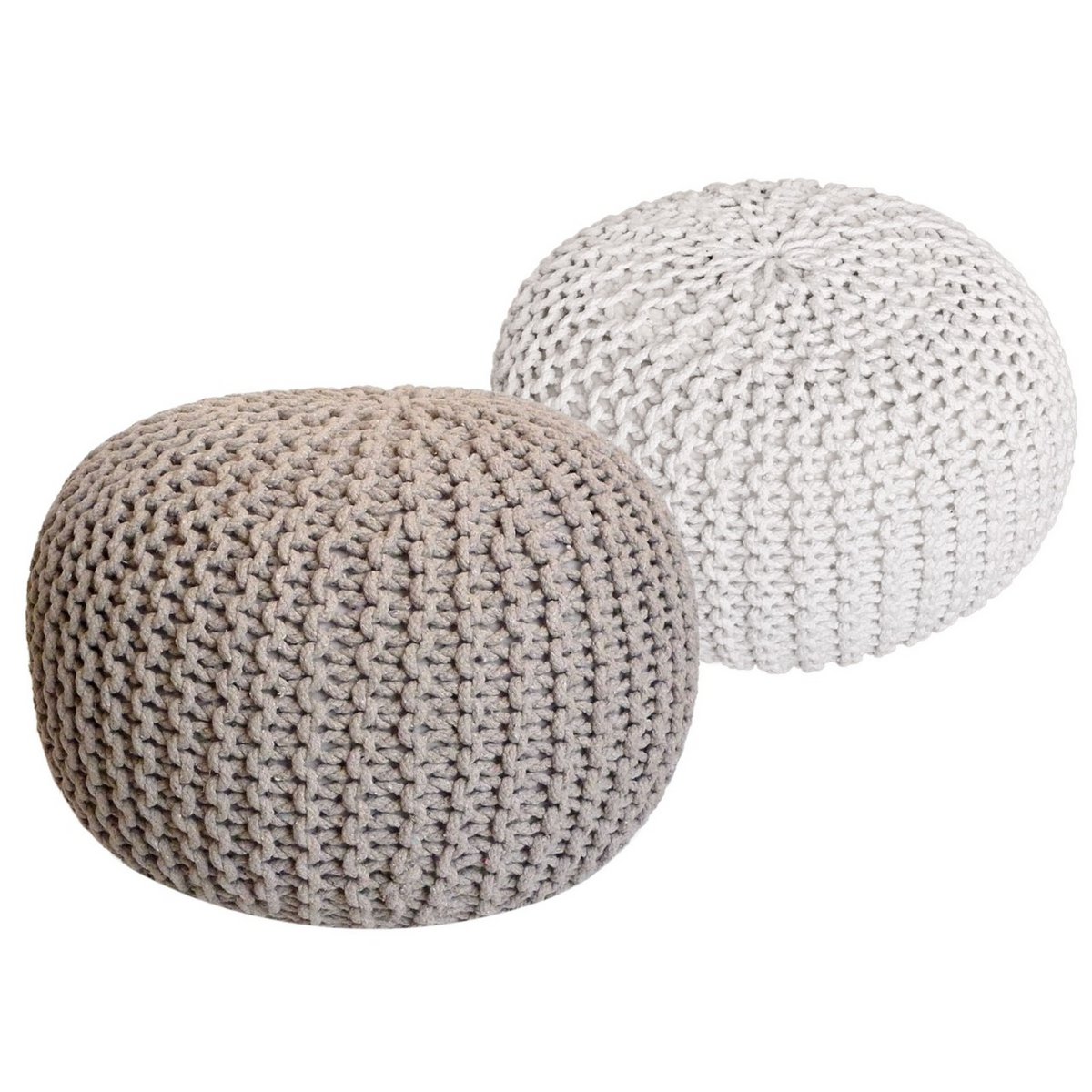 Sitzhocker Pouf SET 2 Stück Strickhocker Bodenkissen Grobstrick-Optik Ø 55 cm H 37 cm