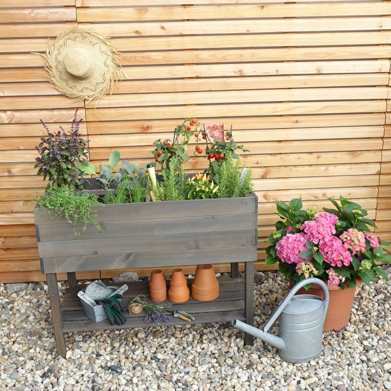 Balkon-Kräuterbeet auf Beinen – 100x50x80 cm, grau, erhöhtes Hochbeet für Kräuter & Gemüse