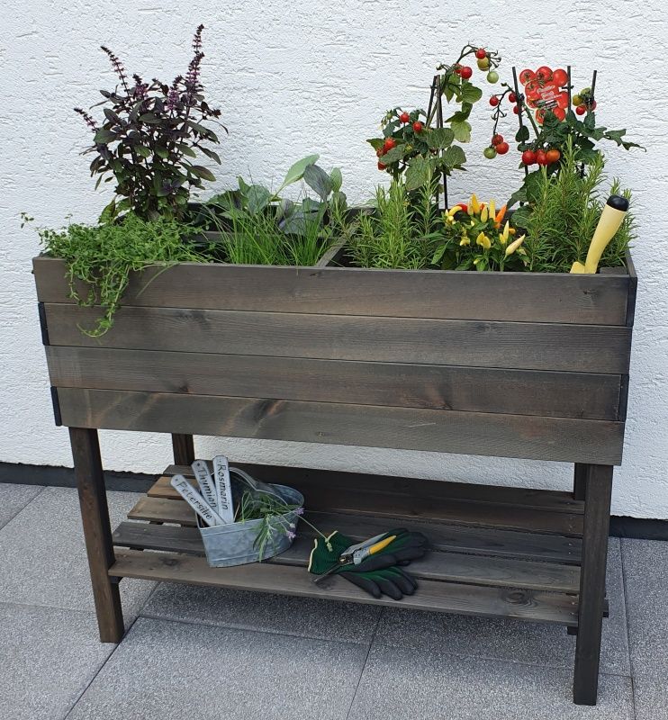 Balkon-Kräuterbeet auf Beinen – 100x50x80 cm, grau, erhöhtes Hochbeet für Kräuter & Gemüse