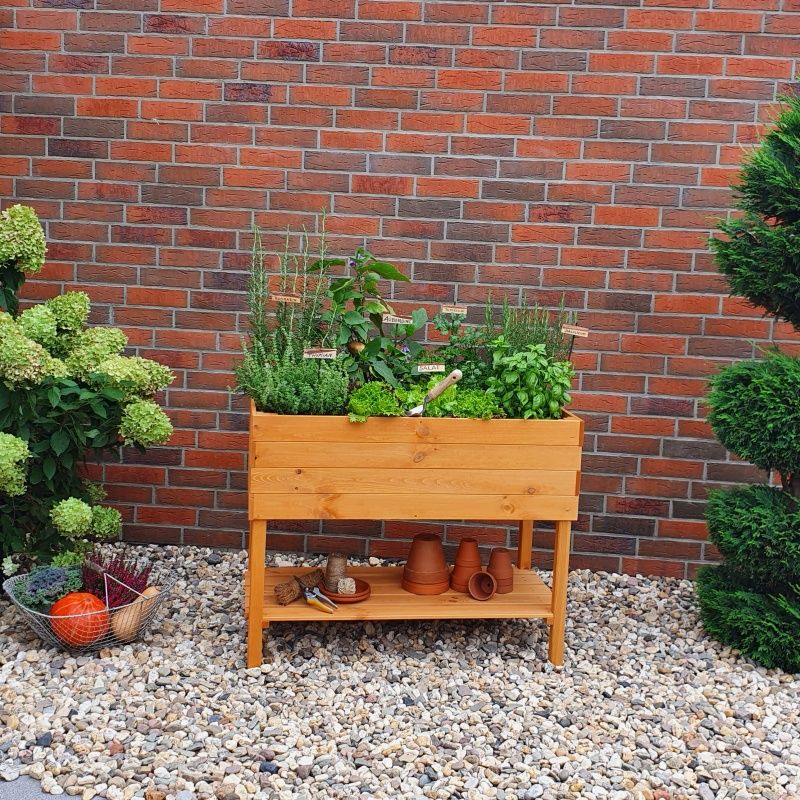 Balkon-Kräuterbeet auf Beinen – 100x50x80 cm, honigbraun, erhöhtes Hochbeet für Kräuter & Gemüse