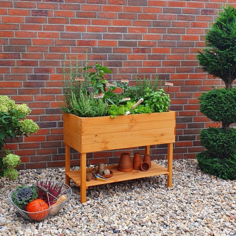 Balkon-Kräuterbeet auf Beinen – 100x50x80 cm, honigbraun, erhöhtes Hochbeet für Kräuter & Gemüse