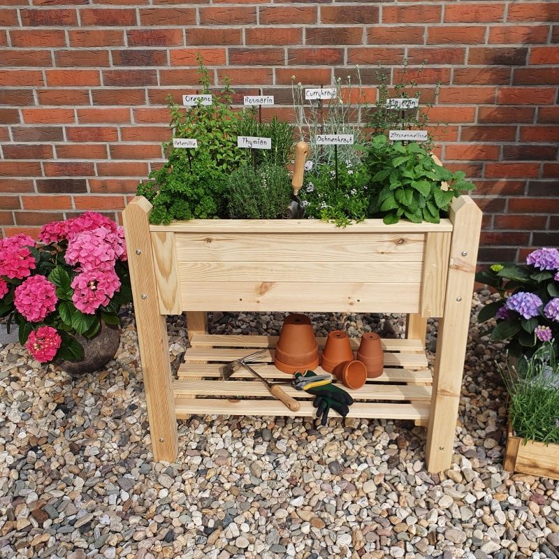 Kräuterbeet massiv – 90x60x84,5 cm, natur, kompaktes Hochbeet für Kräuter & Gemüse