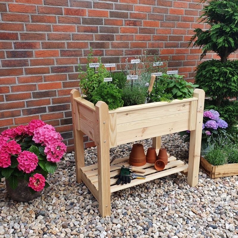 Kräuterbeet massiv – 90x60x84,5 cm, natur, kompaktes Hochbeet für Kräuter & Gemüse
