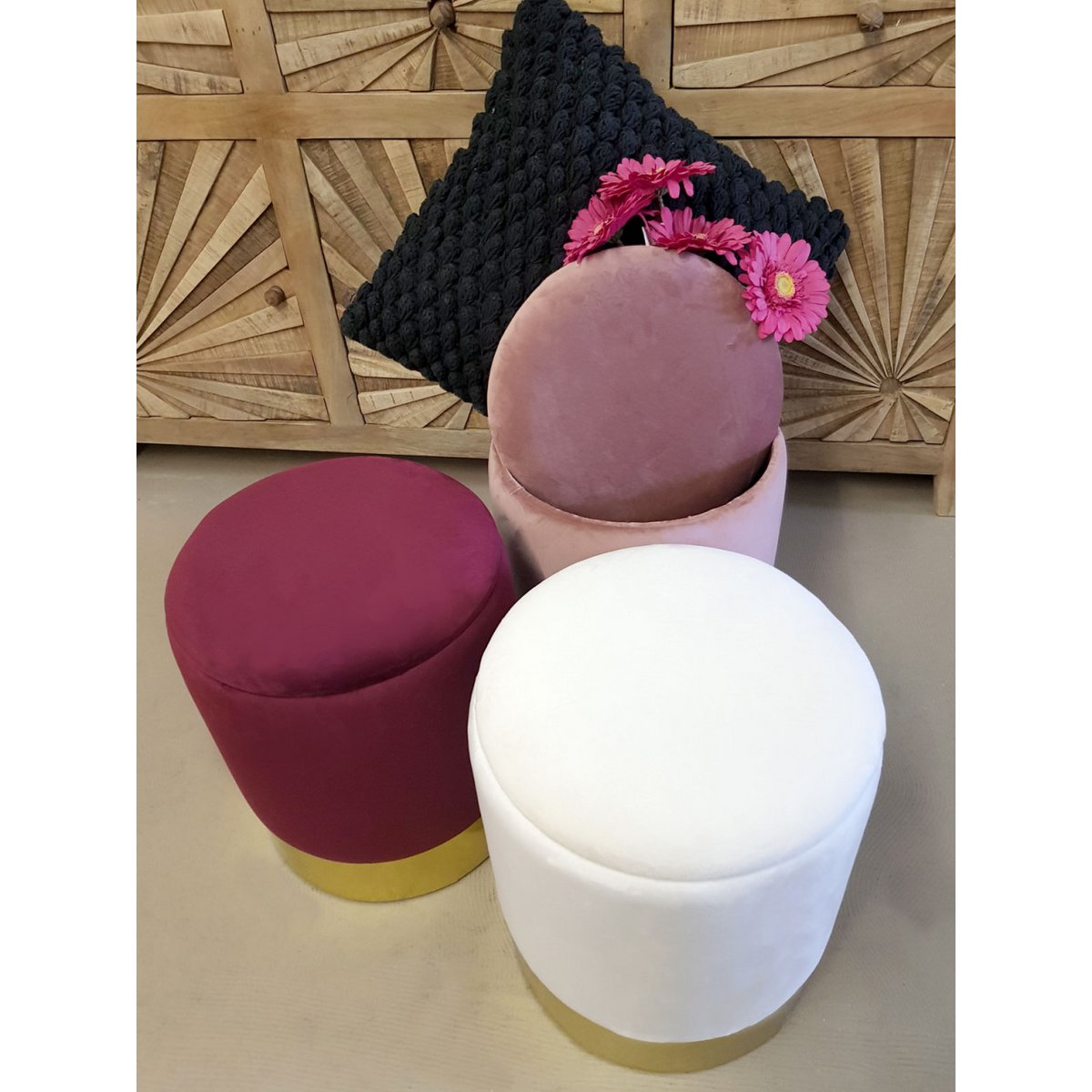 Samthocker Deko Hocker Samt Pouf Dekopouf Velour Hocker mit Stauraum u. Deckel Ø 31 H 38 cm