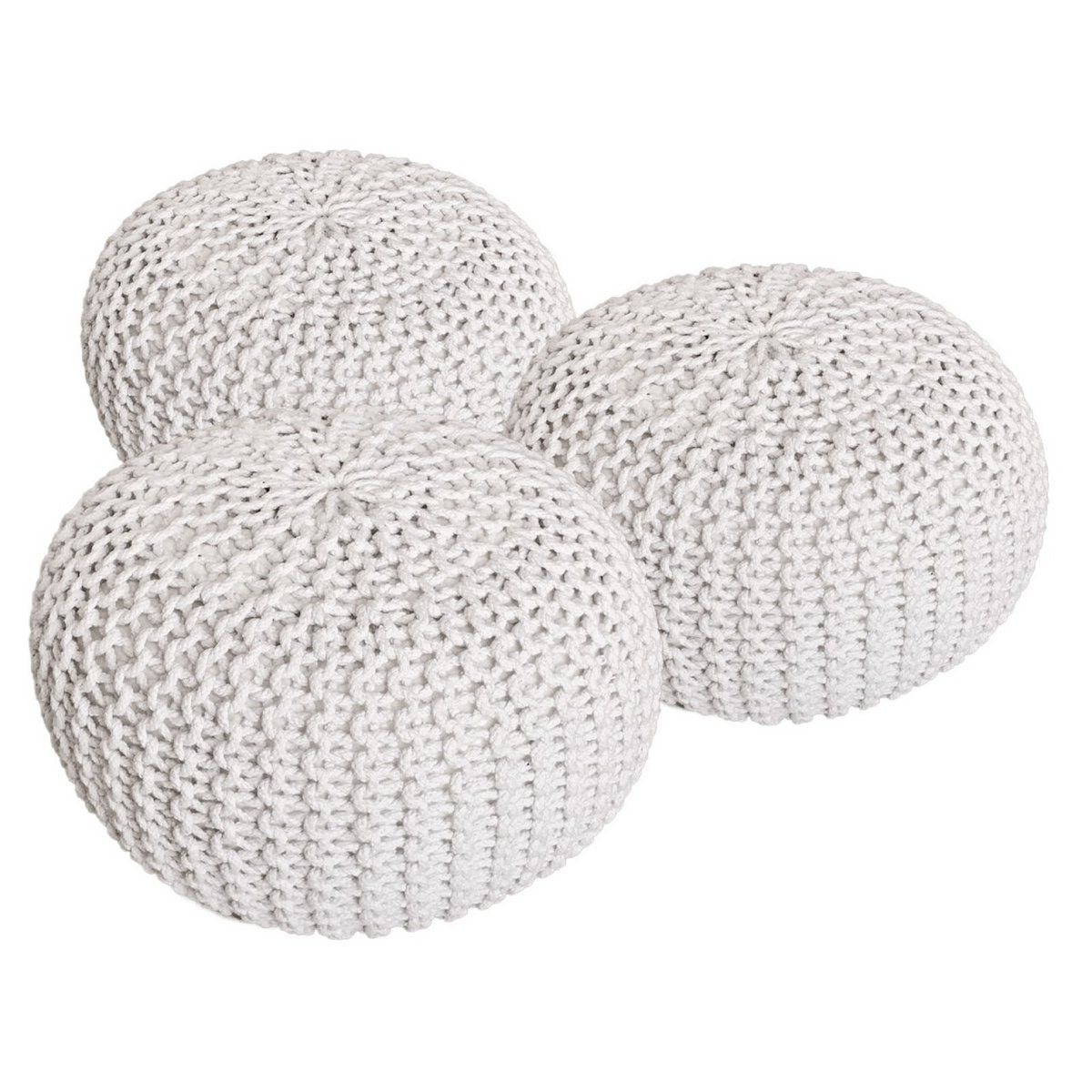 Pouf Set 3 Stück Ø 55 cm Strickhocker Sitzhocker Hocker Bodenkissen Grobstrick-Optik