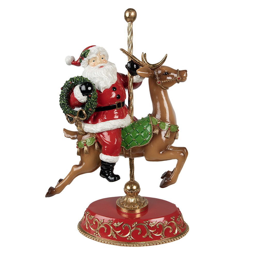 Weihnachtsdekoration Statue Weihnachtsmann auf Rentier Rot, Braun 29x14x46 cm