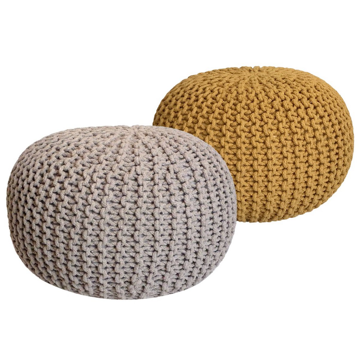 Sitzhocker Pouf SET 2 Stück Strickhocker Bodenkissen Grobstrick-Optik Ø 55 cm H 37 cm