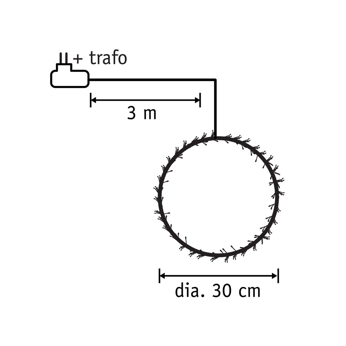 Lichterkranz mit warmweißer LED-Beleuchtung – Ø30 cm – Schwarz