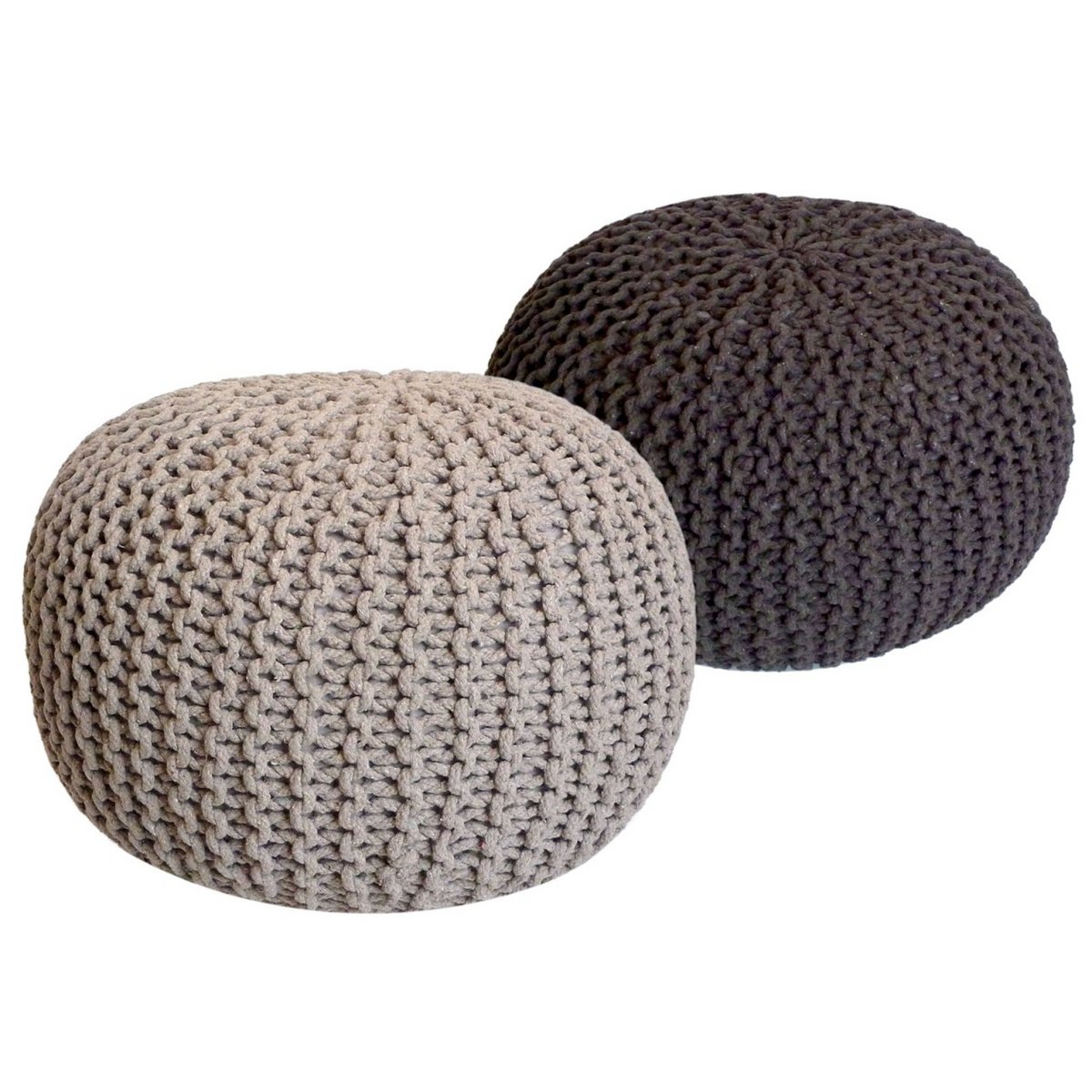 Sitzhocker Pouf SET 2 Stück Strickhocker Bodenkissen Grobstrick-Optik Ø 55 cm H 37 cm