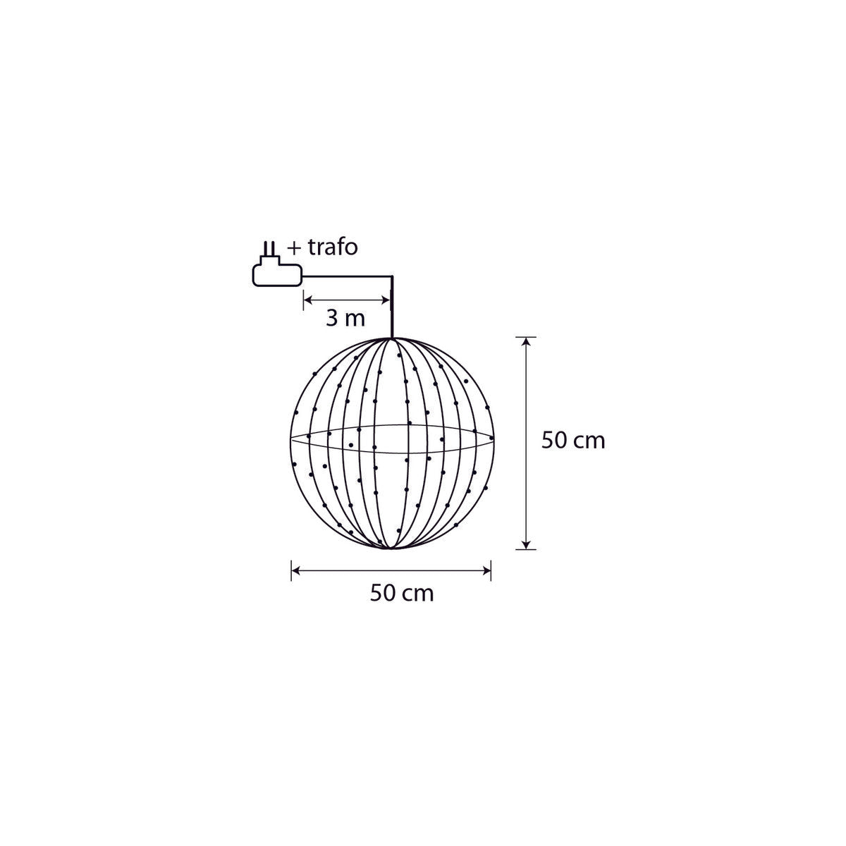 Weihnachtsbeleuchtungskugel mit klassischen weißen LED-Lichtern – Ø50 cm – Silber