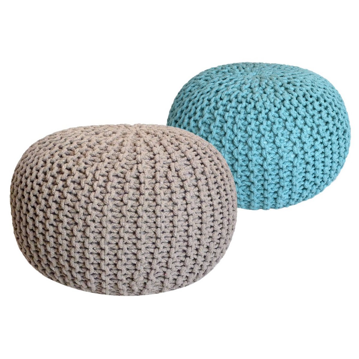 Sitzhocker Pouf SET 2 Stück Strickhocker Bodenkissen Grobstrick-Optik Ø 55 cm H 37 cm