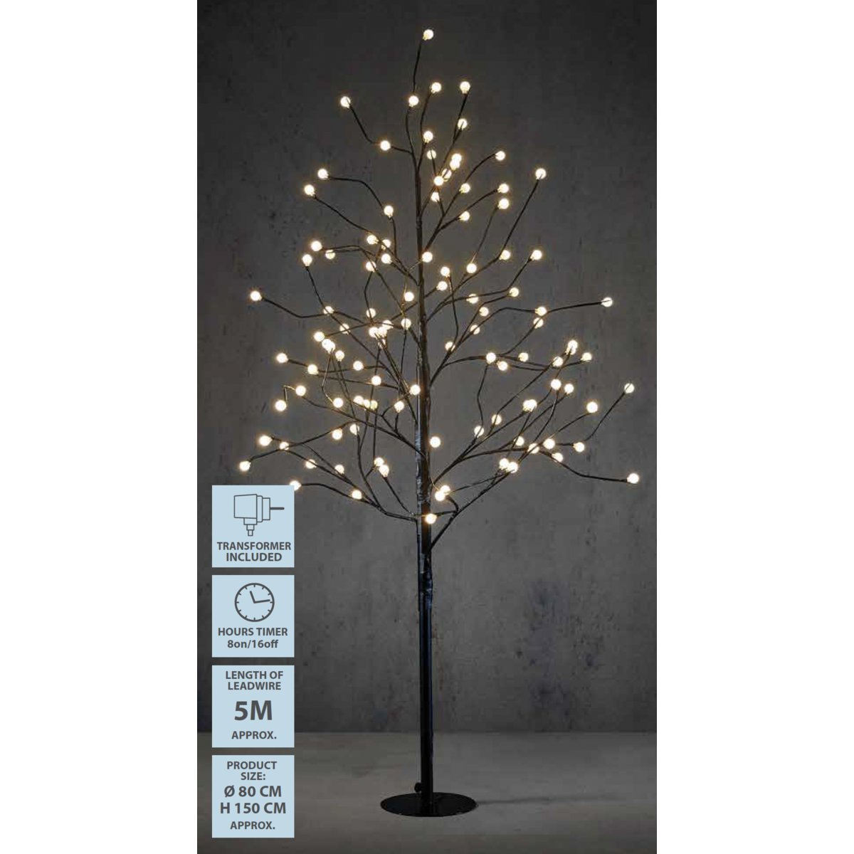 Baum mit klassischer weißer LED-Beleuchtung – H150 x Ø80 cm – Metall – Schwarz