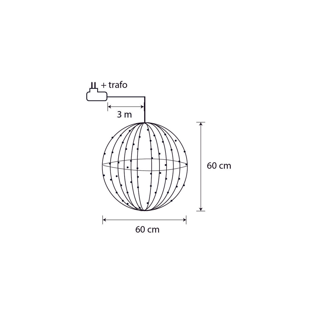 Weihnachtsbeleuchtungskugel mit warmweißen LED-Lichtern – Ø60 cm – Schwarz