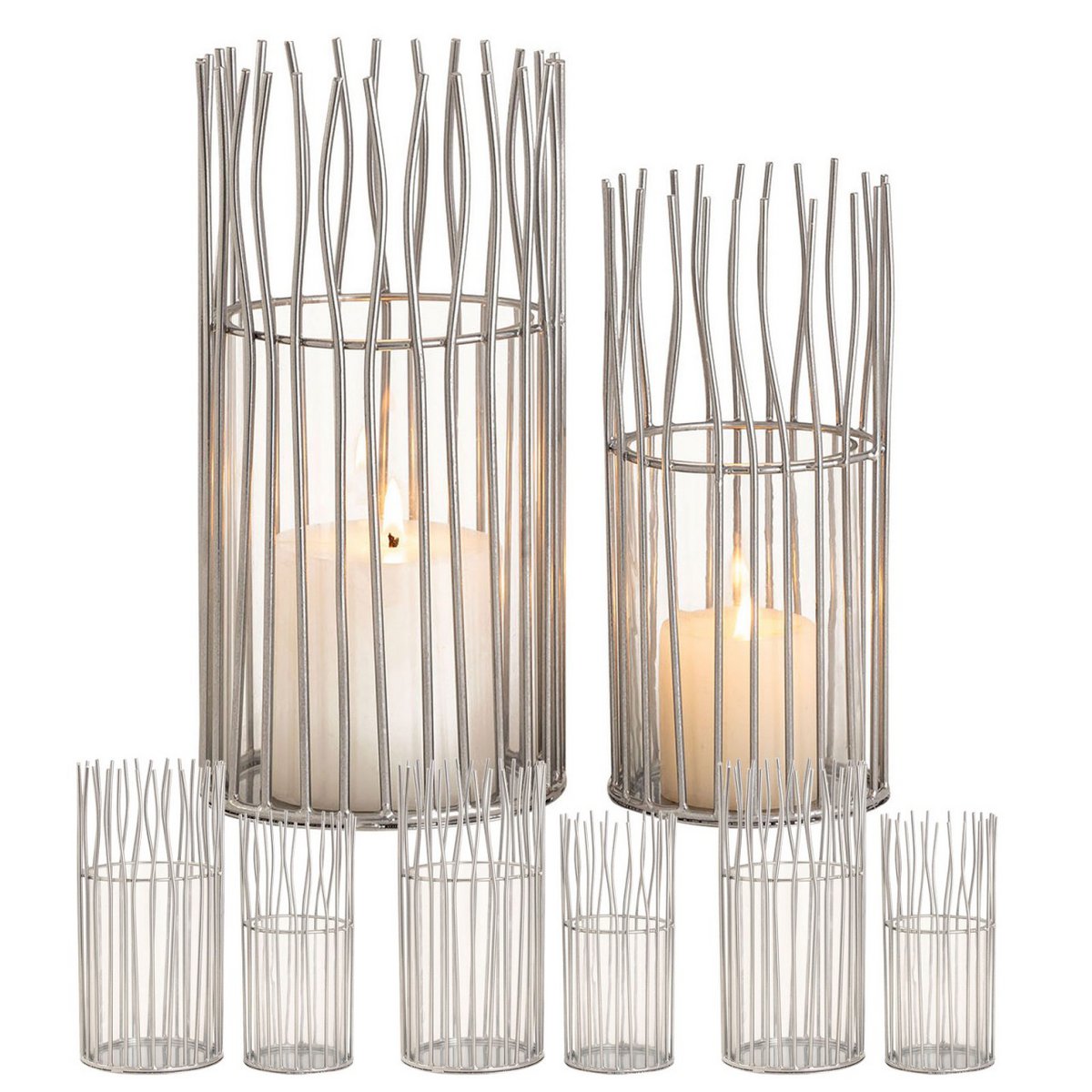 Windlicht 8-teilig Set 2 x 4 VE Kerzenhalter Teelichthalter Loft schwarz o. silber Kerzenständer