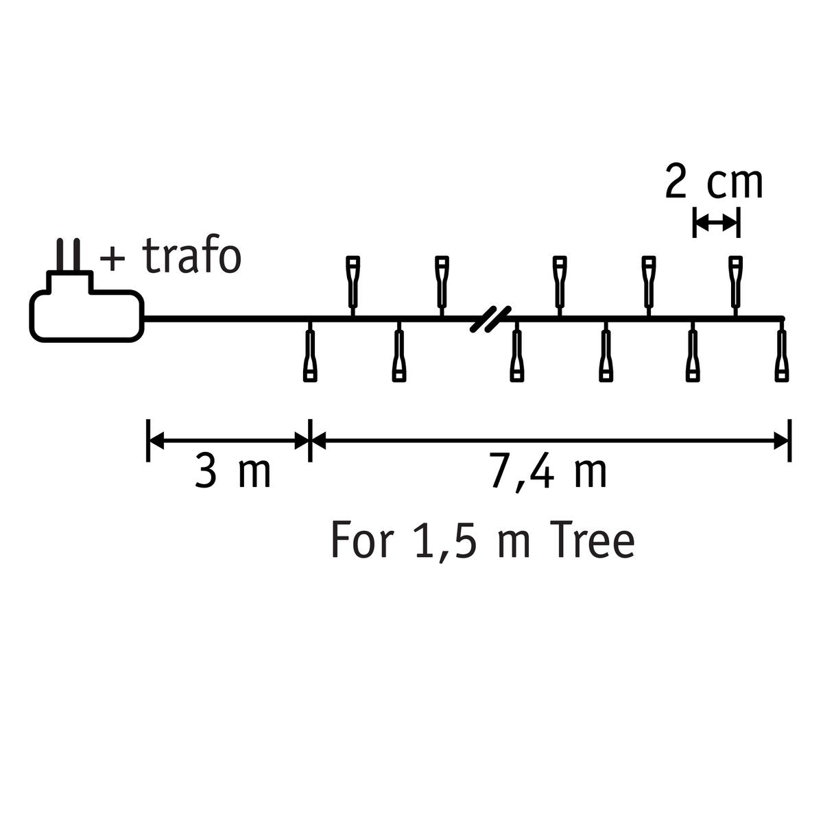 Lichterkette-Weihnachtsbaumbeleuchtung mit 370 LED-Lichtern – L740 cm – Warmweiß