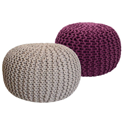 Sitzhocker Pouf SET 2 Stück Strickhocker Bodenkissen Grobstrick-Optik Ø 55 cm H 37 cm