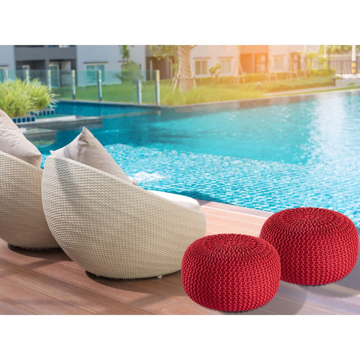 Sitzpouf ø55cm Pouf Strickhocker Strickpouf PREMIUM Innen Terrasse Pool Garten nachhaltig