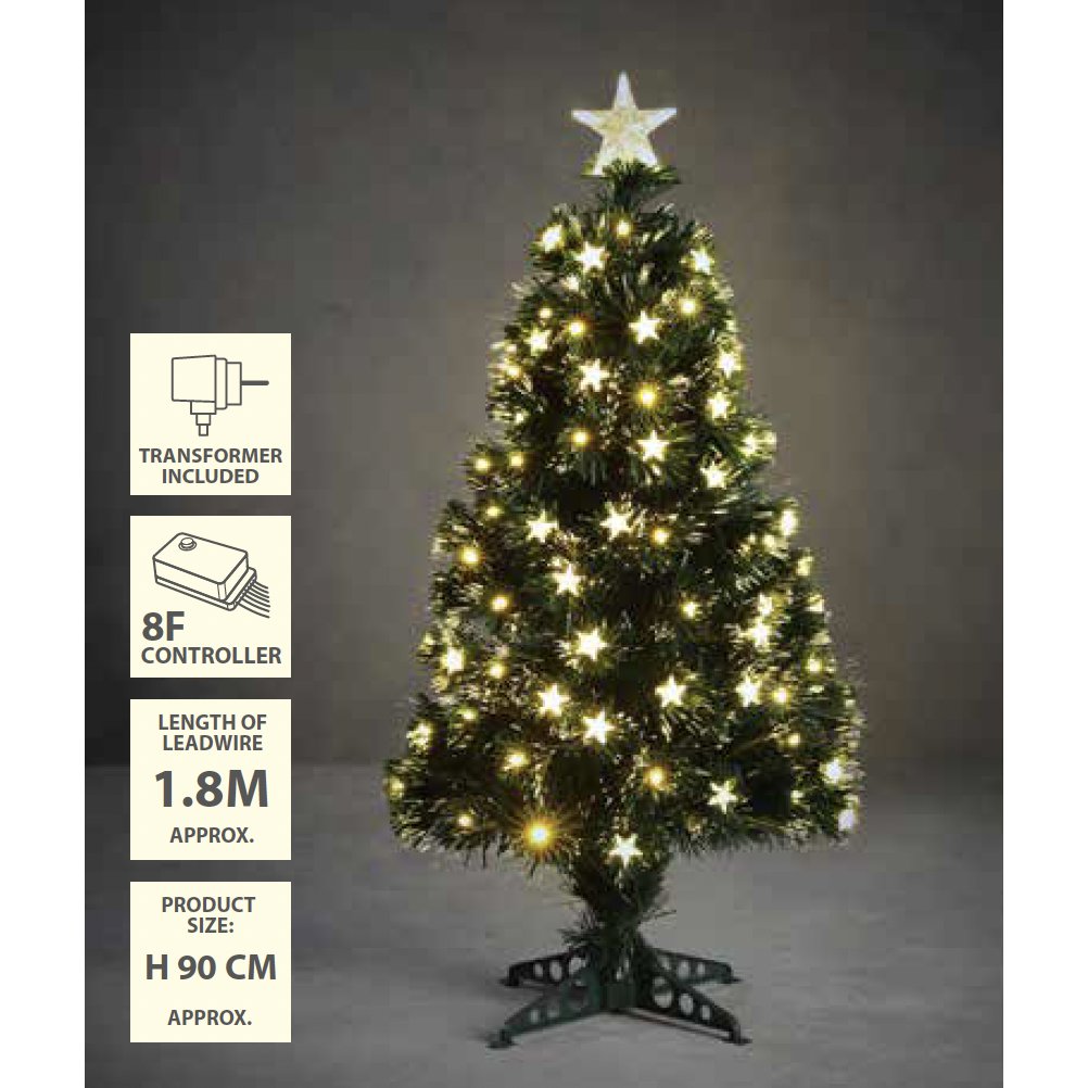 Künstlicher Weihnachtsbaum Mercury mit Glasfaserbeleuchtung – H90 x Ø40 cm – Grün