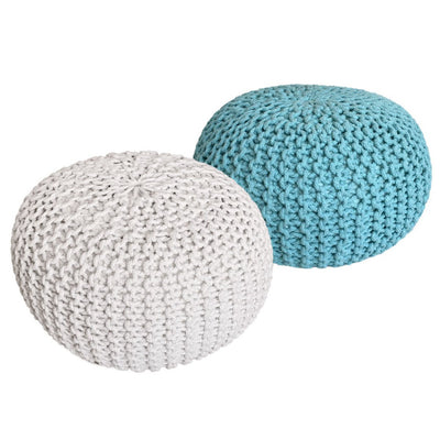 Sitzhocker Pouf SET 2 Stück Strickhocker Bodenkissen Grobstrick-Optik Ø 55 cm H 37 cm