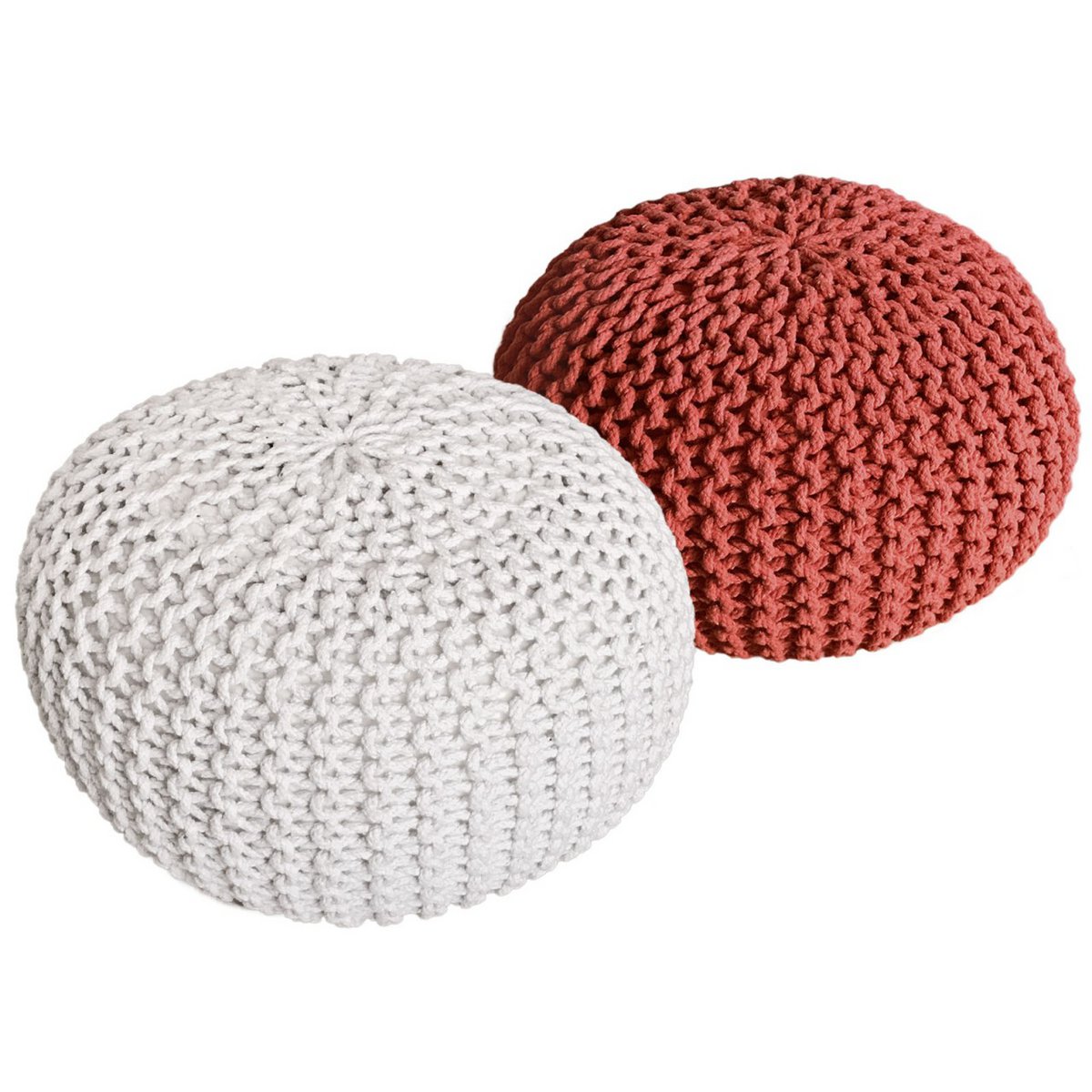 Sitzhocker Pouf SET 2 Stück Strickhocker Bodenkissen Grobstrick-Optik Ø 55 cm H 37 cm