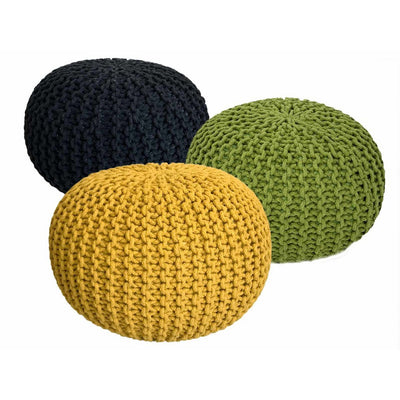 Pouf Set 3 Stück Ø 55 cm Strickhocker Sitzhocker Hocker Bodenkissen Grobstrick-Optik