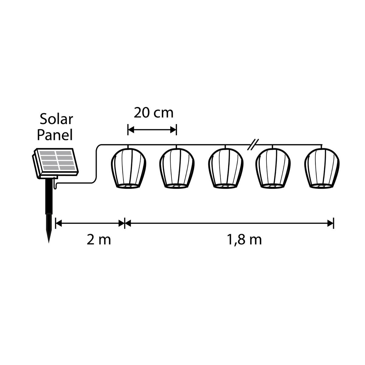 Solar-Lichterkette mit 10 LED-Lichtern – L380 cm – Braun