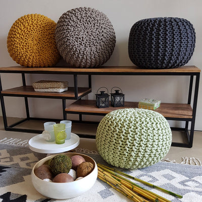 Strickhocker Pouf Ø 45 H 30 cm cm Sitzpouf Strick Bodenkissen