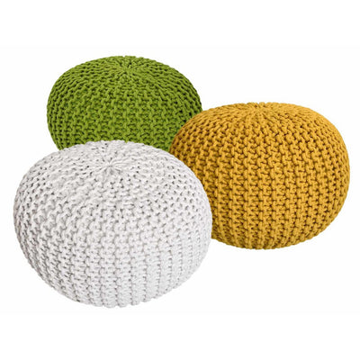 Pouf Set 3 Stück Ø 55 cm Strickhocker Sitzhocker Hocker Bodenkissen Grobstrick-Optik