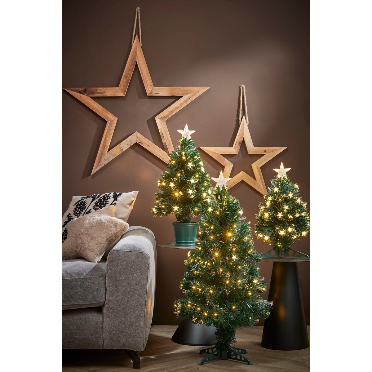 Künstlicher Weihnachtsbaum Mercury mit Glasfaserbeleuchtung – H90 x Ø40 cm – Grün