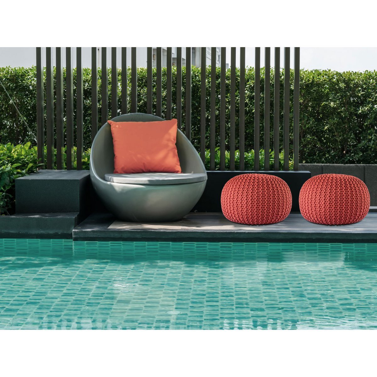 Sitzpouf ø55cm Pouf Strickhocker Strickpouf PREMIUM Innen Terrasse Pool Garten nachhaltig