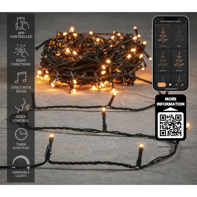 Luca Smart Lighting Weihnachtsbaumbeleuchtung mit 50 LED-Lichtern – L500 cm – Warmweiß