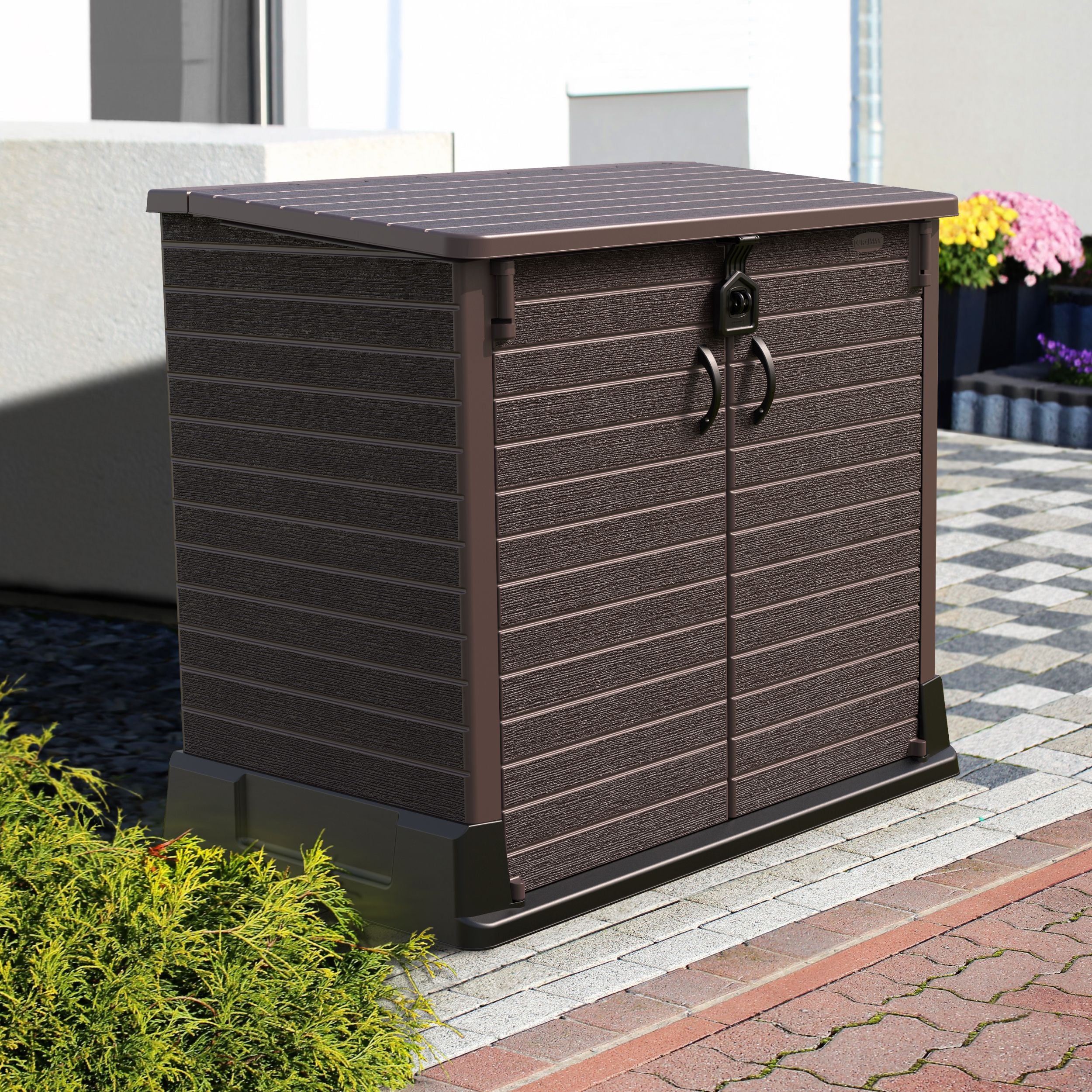 Gartenschuppen | 850L | aus Kunststoff | wetterfester Geräteschuppen für Gartengeräte, Outdoor-Ausrüstung & Zubehör | Dunkelbraun