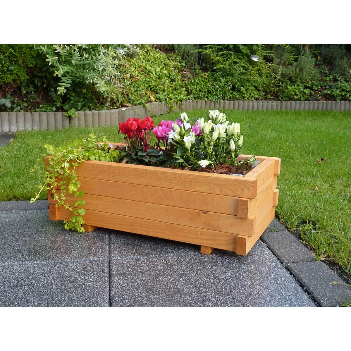 Pflanzkasten "Empoli" mit Pflanzfolie, honigbraun, 59x29x20,5 cm – rechteckiger Holz-Blumenkasten für Garten & Balkon