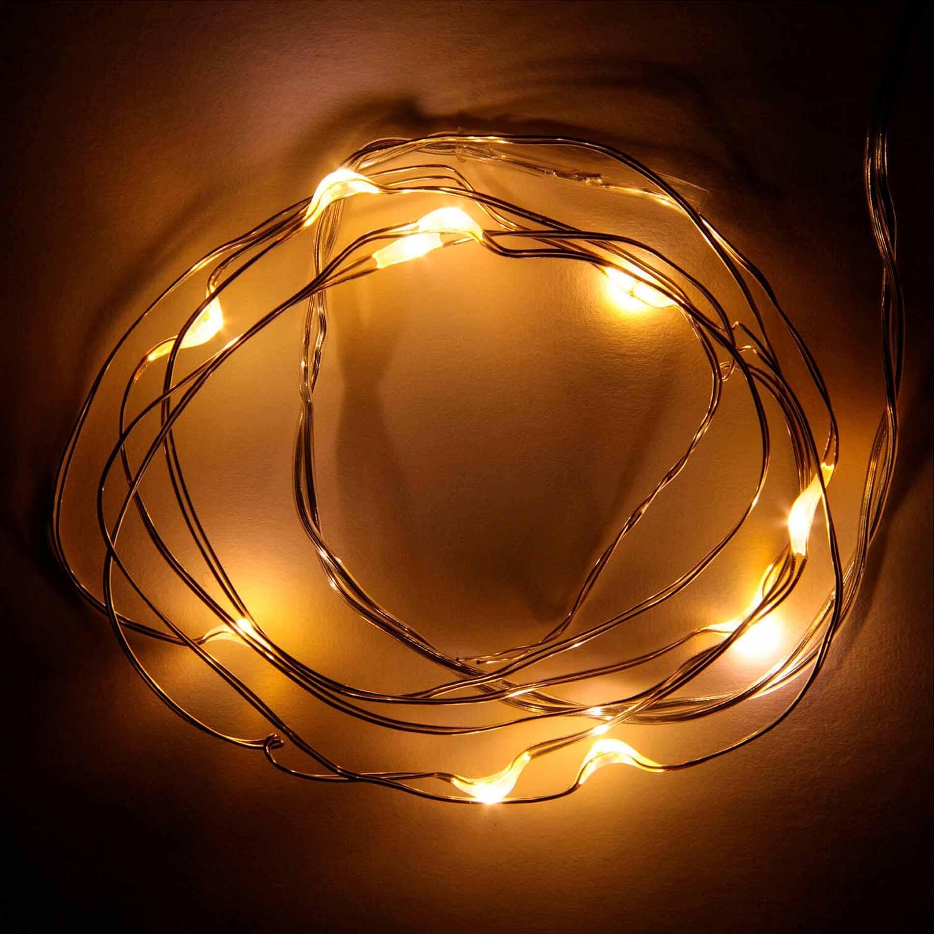 Batteriebetriebene Drahtbeleuchtung – 1 Meter – Warmweiß – 20 LED-Lichter – Weihnachten